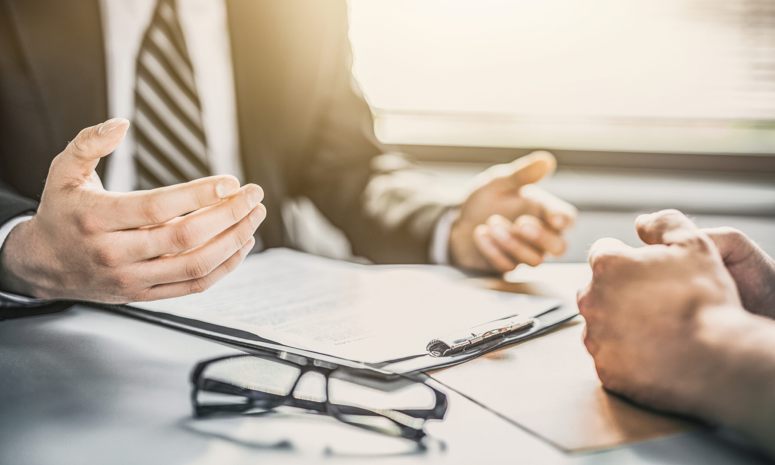 Insurance agent presentation and consultations with a lawyer or insurance agent. Law and insurance.